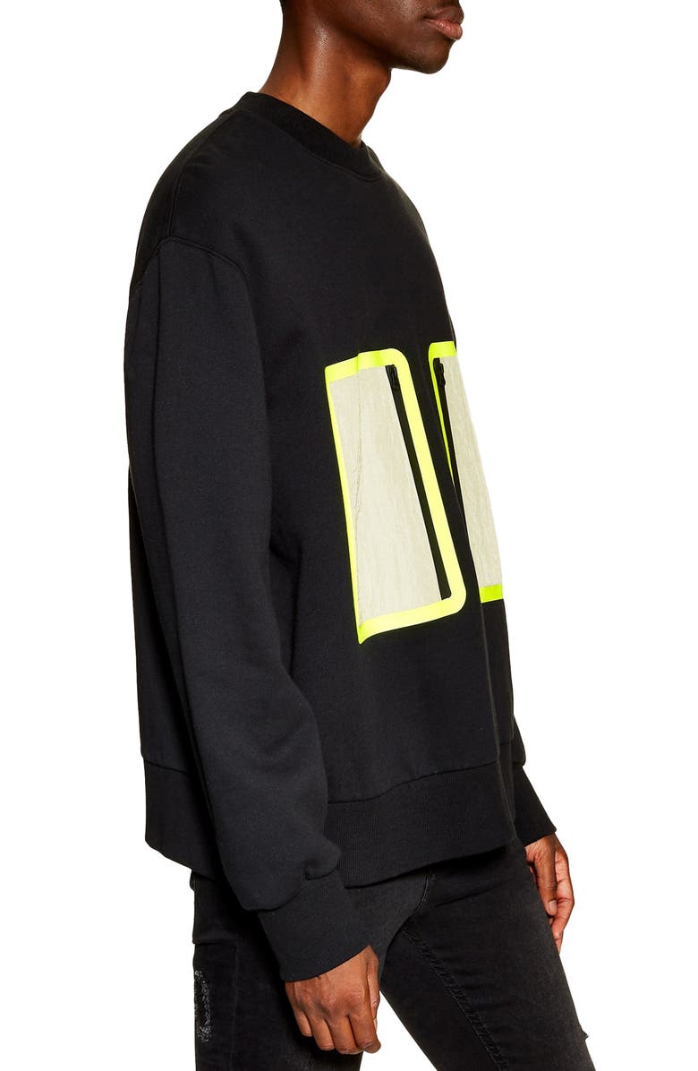 Topman Nylon Pocket Oversized Sweatshirt, Alternate, color, 