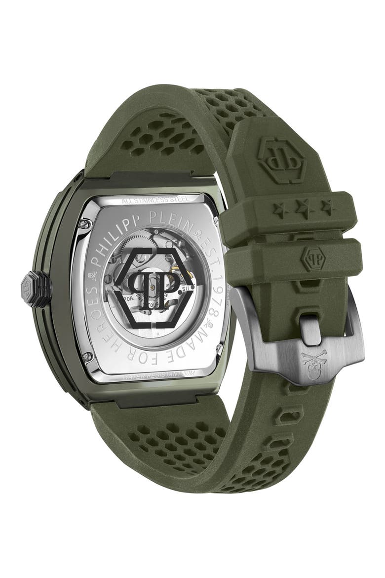 The $keleton Ecoceramic Automatic Silicone Strap Watch, Alternate, color, GREEN