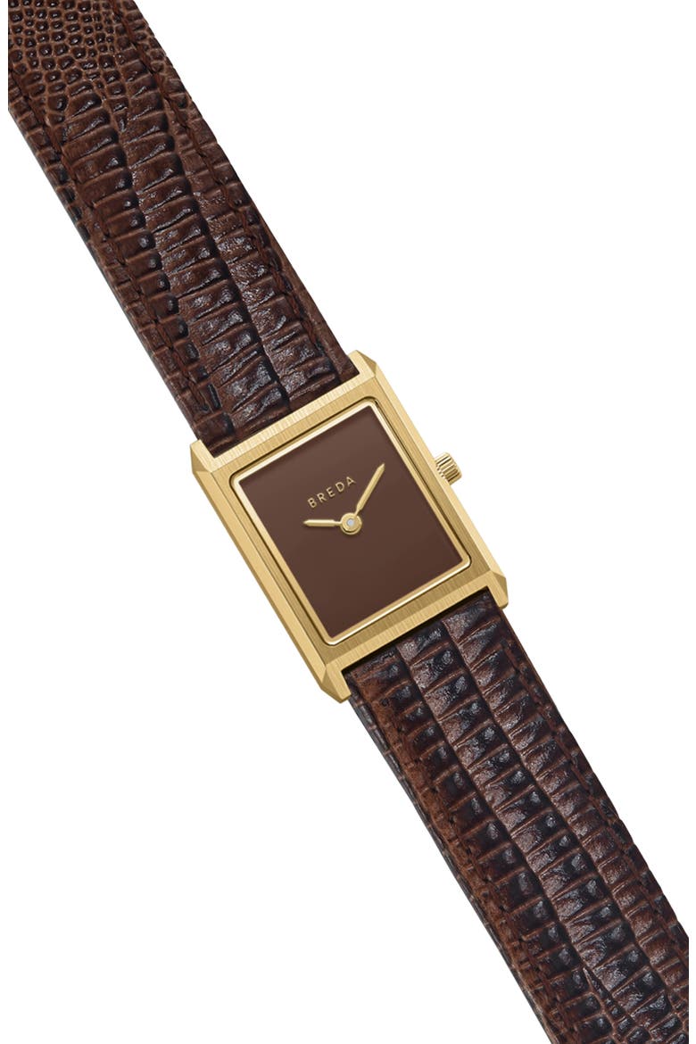 Small Leather Strap Two-Tone Tank Watch, 20mm x 26mm, Alternate, color, GOLD