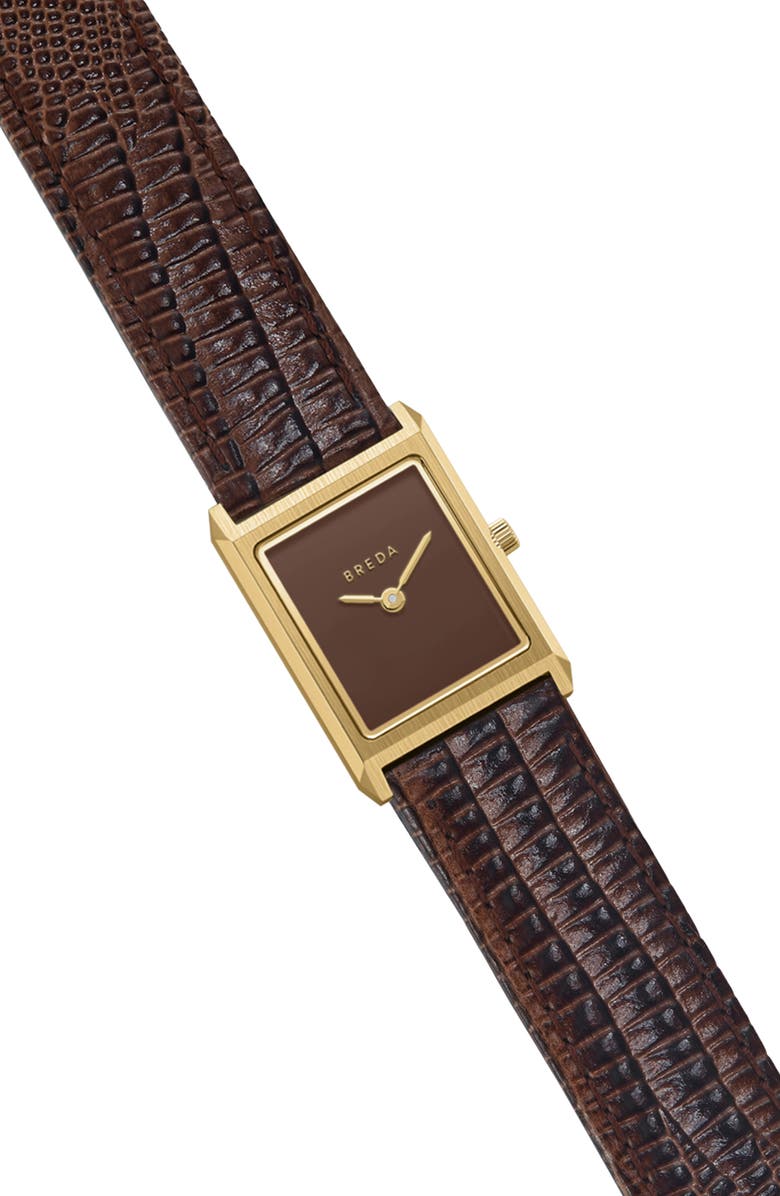 BREDA Small Leather Strap Two-Tone Tank Watch, 20mm x 26mm, Alternate, color,