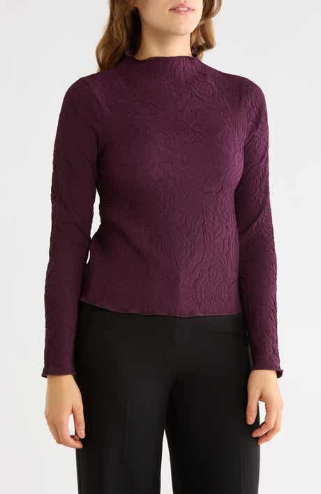 Floral Textured Mock Neck Top