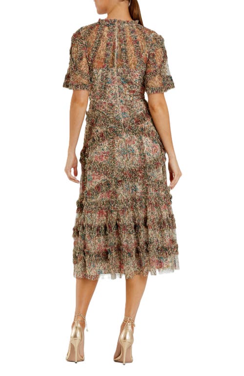 MAC DUGGAL MAC DUGGAL FLORAL FLUTTER SLEEVE MESH PRINT DRESS 