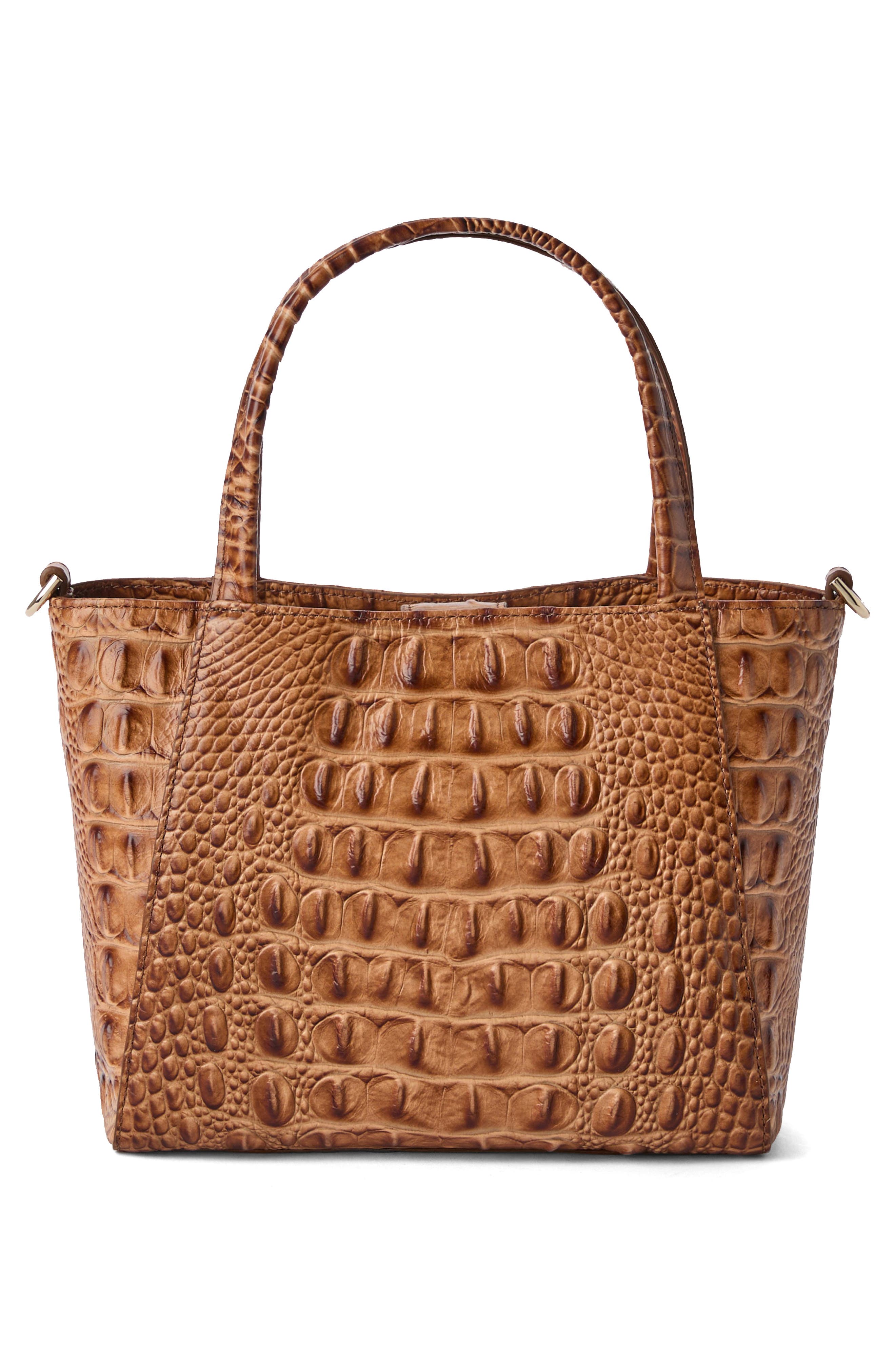 Brahmin Small Mona Croc Embossed Leather Top Handle Bag, Alternate, color, Cinnamon