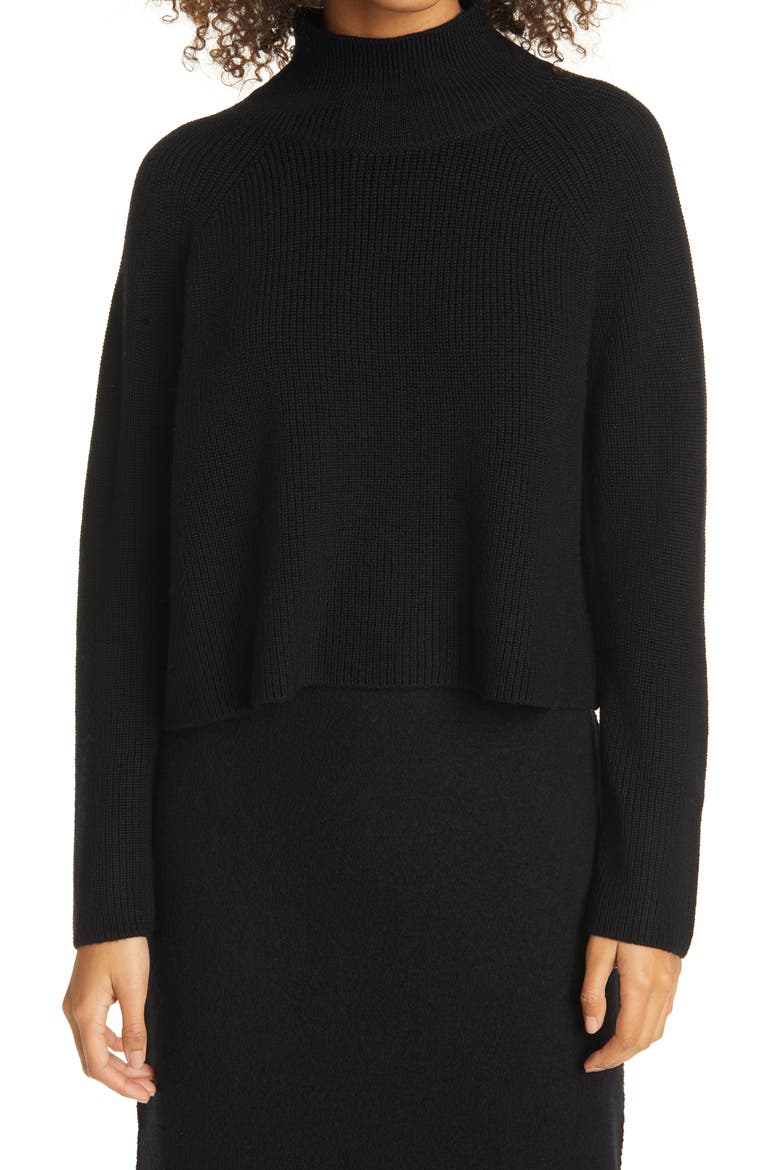 Merino Wool Crop Turtleneck Sweater, Main, color, BLACK