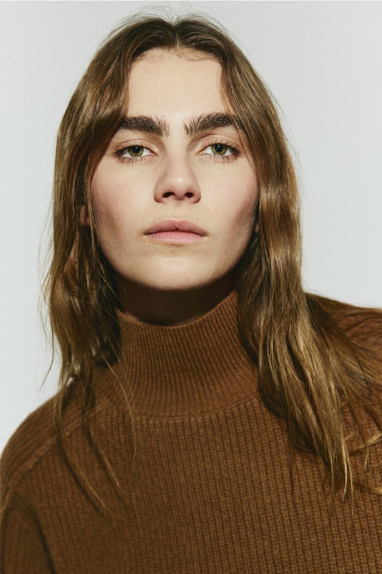 Rib-knit Turtleneck Jumper, Alternate, color, Brown