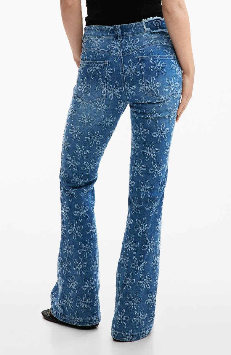 Desigual Floral Embroidered Flare Jeans, Alternate, color, Medium Blue