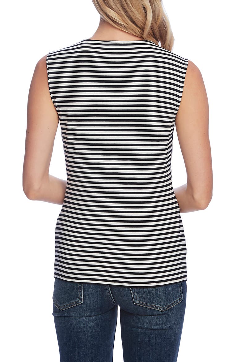 Vibration Stripe Tie Front Sleeveless Top, Alternate, color, RICH BLACK