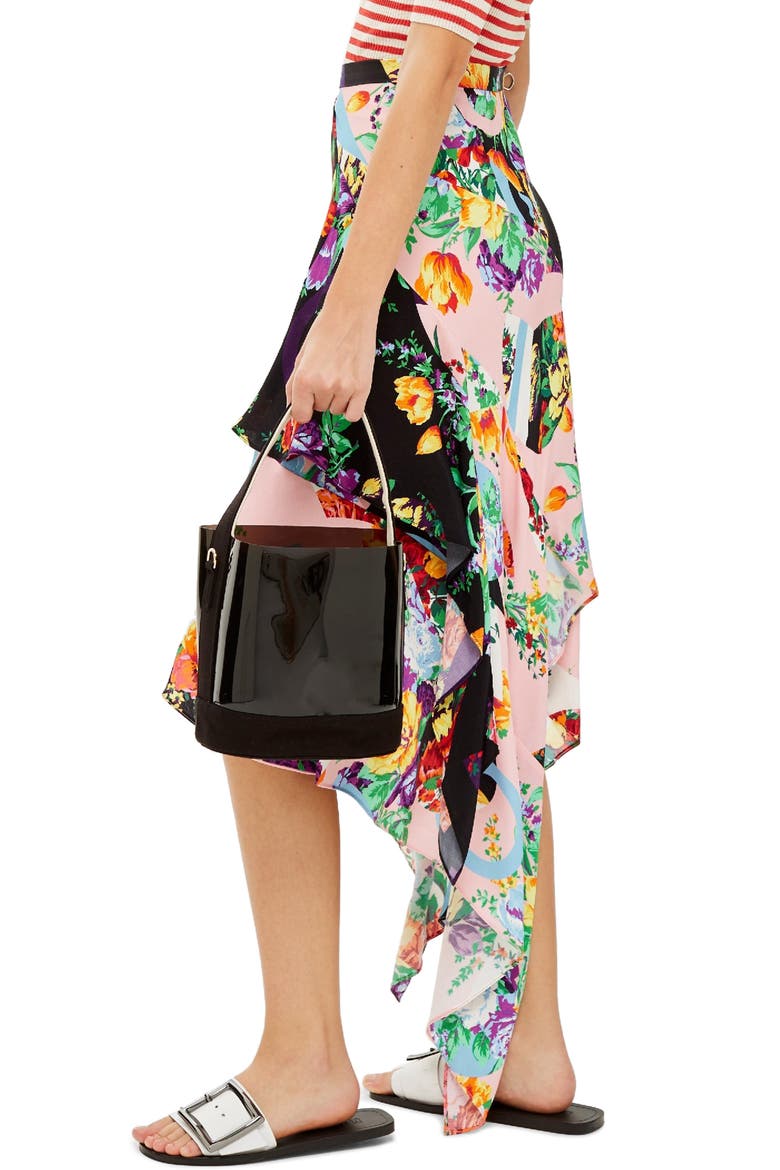 Spliced Floral Print Midi Skirt, Alternate, color, PINK MULTI
