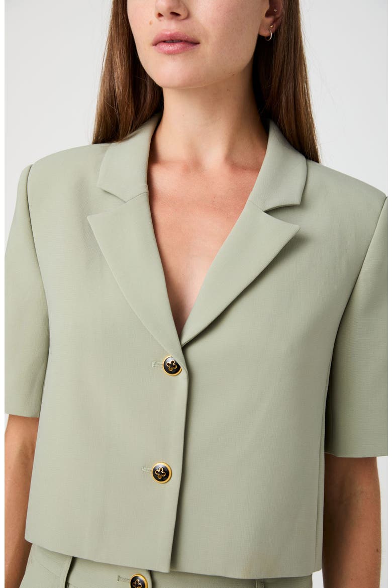Short Sleeve Cropped Blazer, Alternate, color, DUSTY GREEN