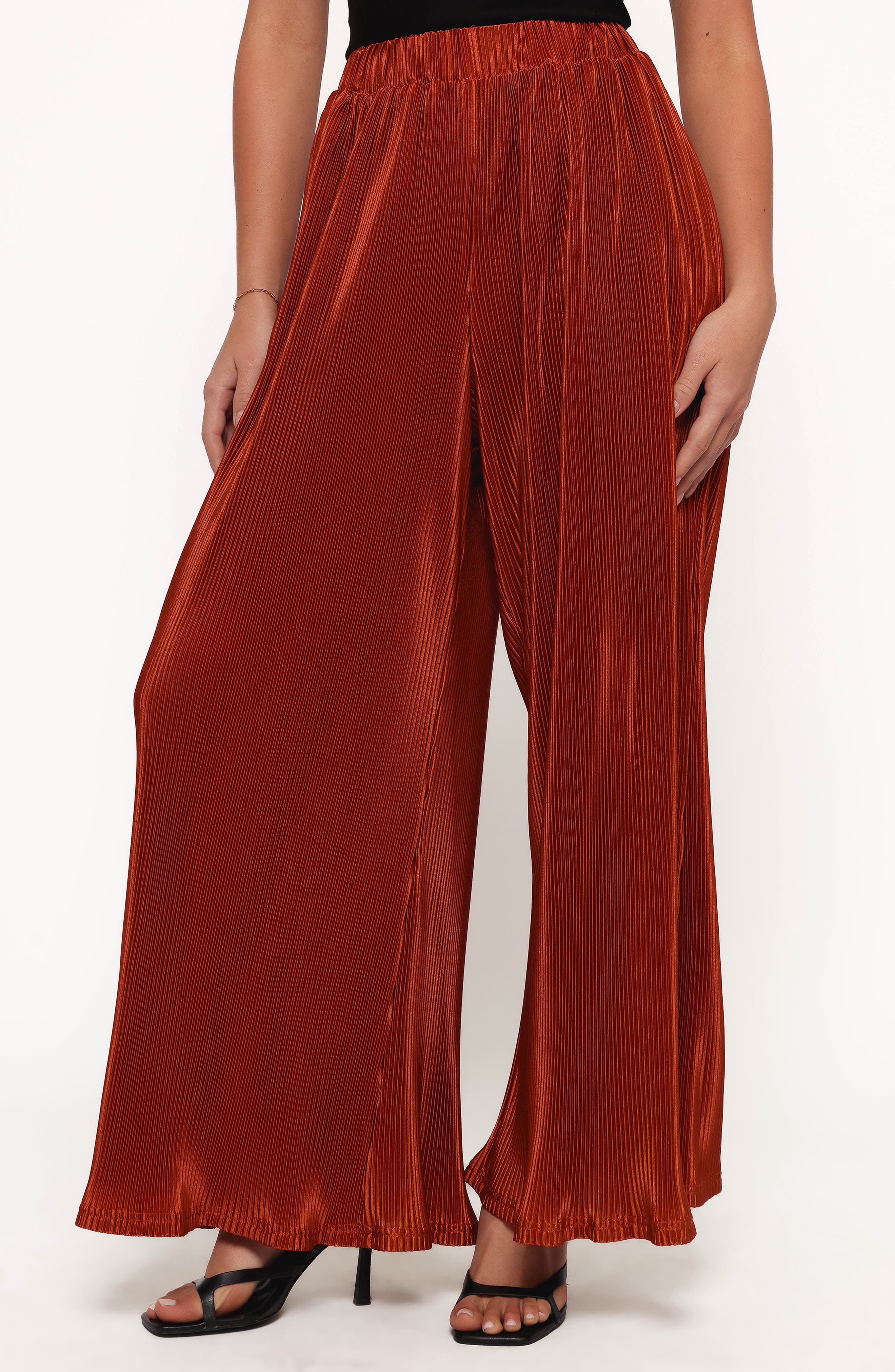 Petal & Pup Leria Plissé Wide Leg Satin Pants