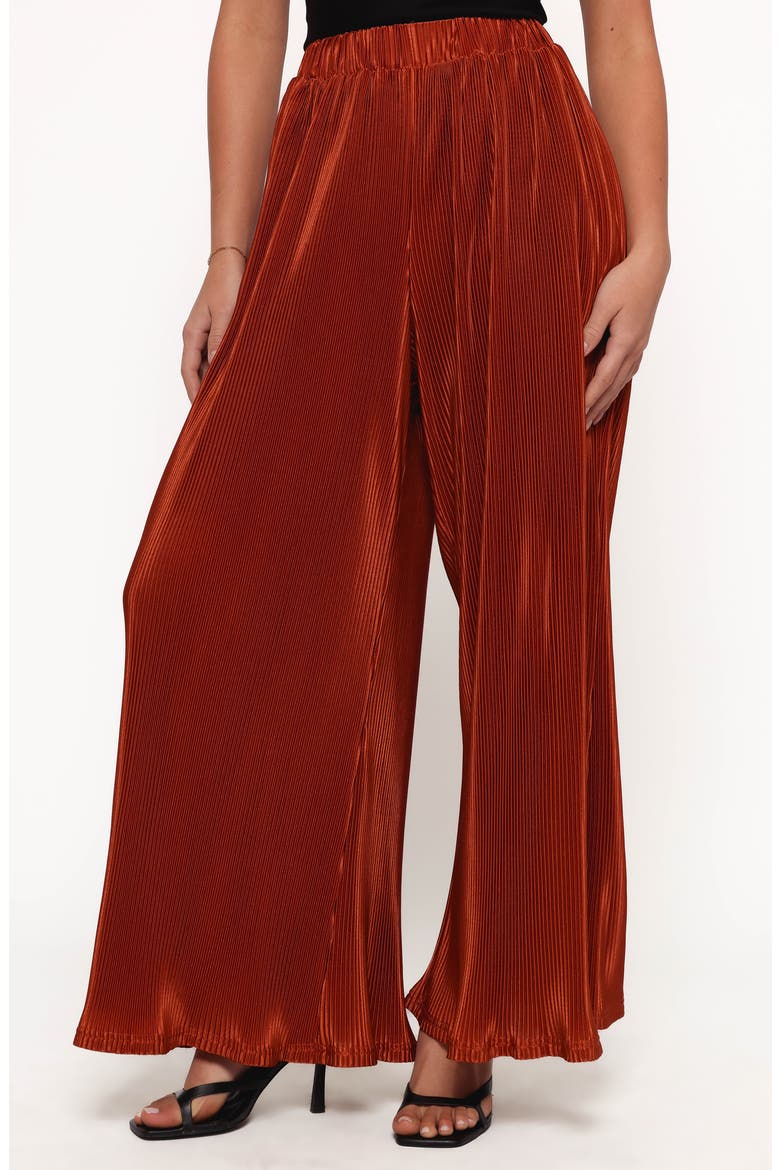 Leria Plissé Wide Leg Satin Pants, Main, color, BURNT ORANGE