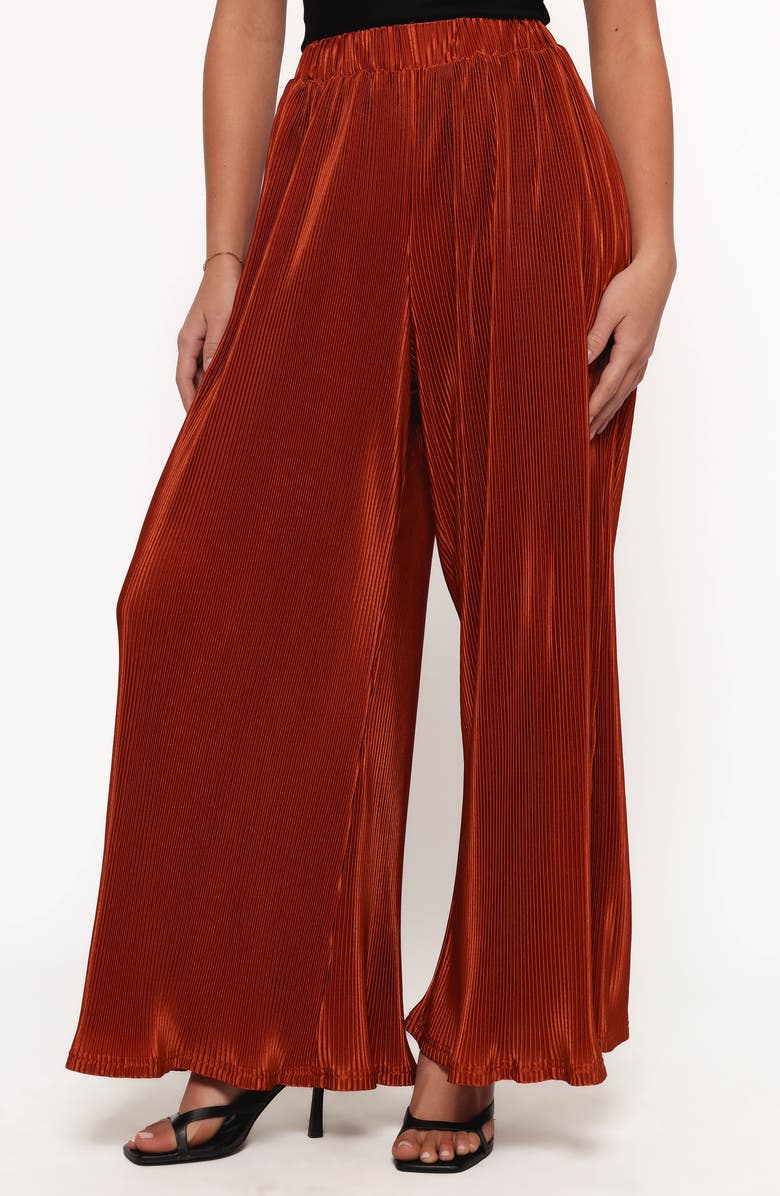 Petal & Pup Leria Plissé Wide Leg Satin Pants, Main, color, Burnt Orange