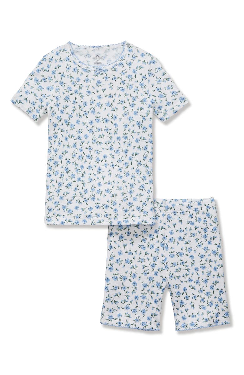Petite Plume Kids' Pima Cotton Pointelle Fitted Two-Piece Short Pajamas, Main, color, Blue