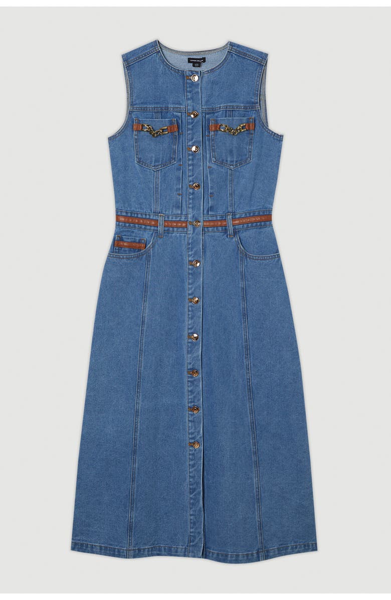 Karen Millen Petite Sleeveless Midi Denim Dress, Alternate, color, Light Blue