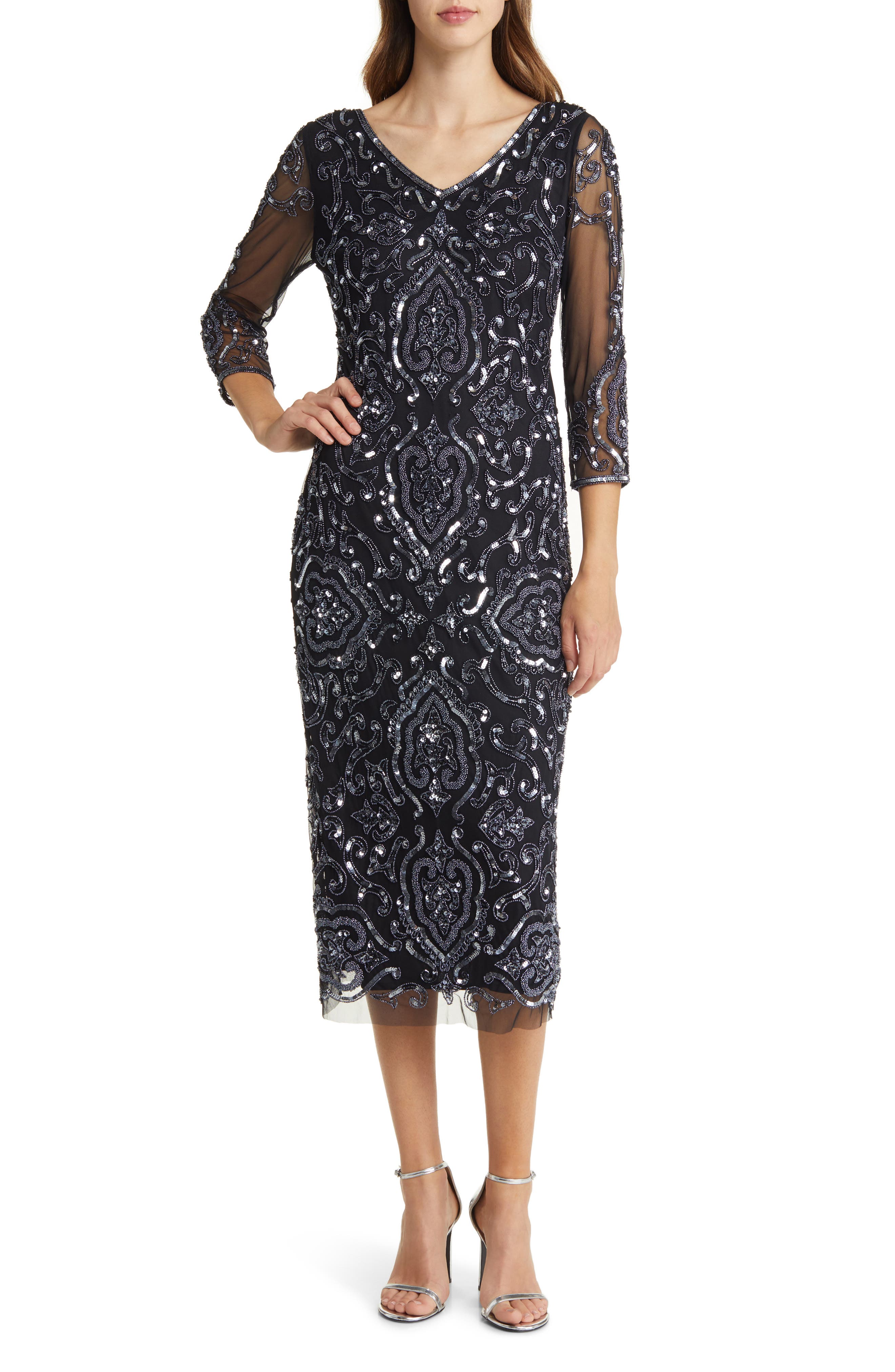 Sequin & Beaded Cocktail Sheath Dress
