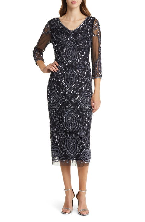Sequin & Beaded Cocktail Sheath Dress (Regular & Plus)