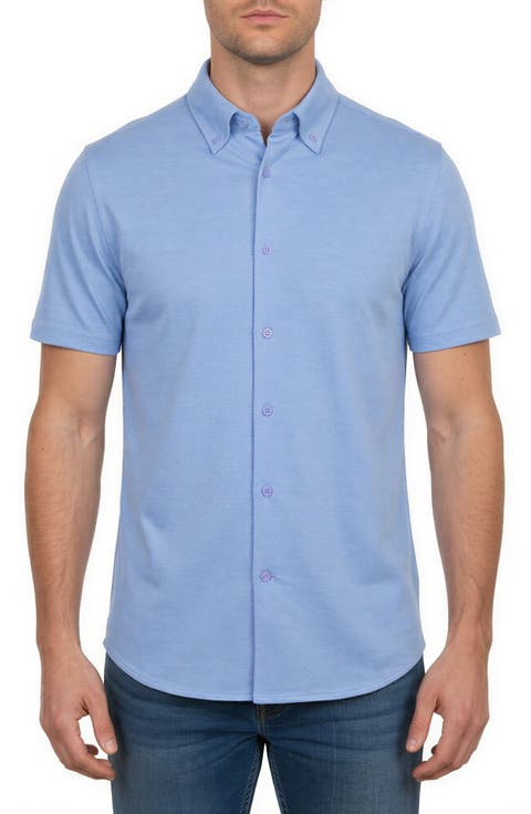 Short Sleeve Knit Button-Down Shirt