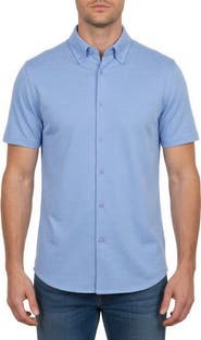 Victor Emmanuel Short Sleeve Knit Button-Down Shirt