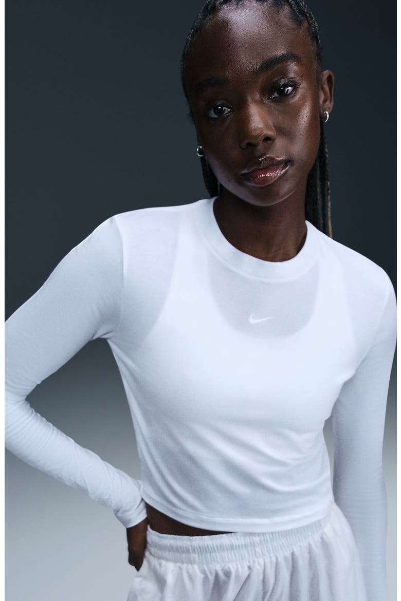 Sportswear Chill Knit Slim Long Sleeve Crop T-Shirt, Alternate, color, WHITE/ WHITE