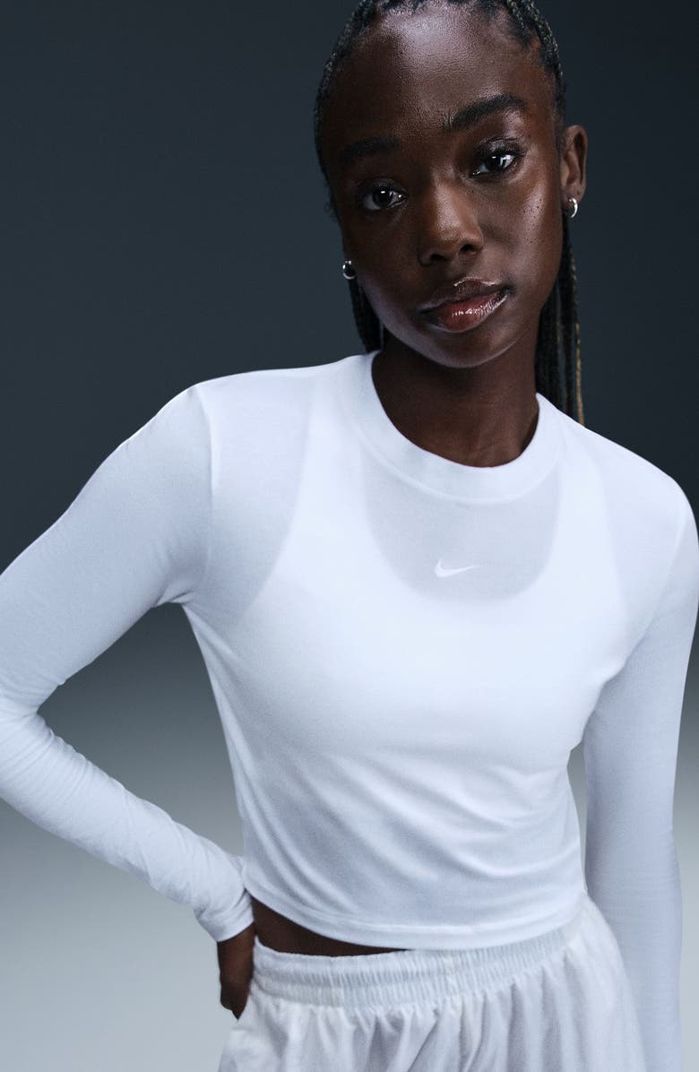 Nike Sportswear Chill Knit Slim Long Sleeve Crop T-Shirt, Alternate, color, White/ White