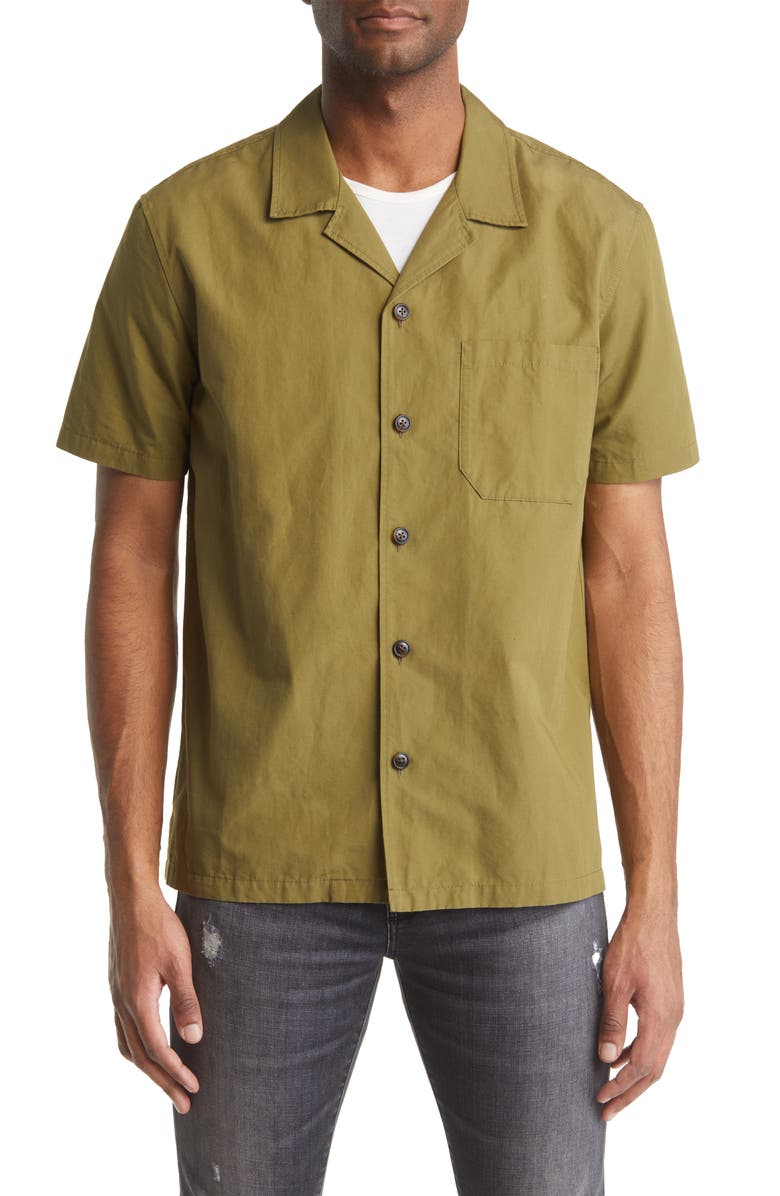 FRAME Solid Cotton & Linen Short Sleeve Button-Up Shirt, Main, color, 