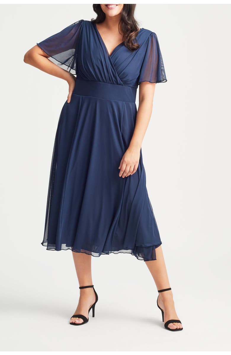 Scarlett & Jo Victoria Solid Angel Sleeve Midi Dress, Alternate, color, Solid Navy