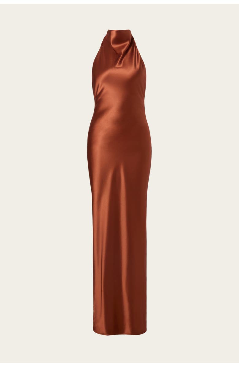 Malina Tessie Open Back Halterneck Maxi Dress, Alternate, color, Rust