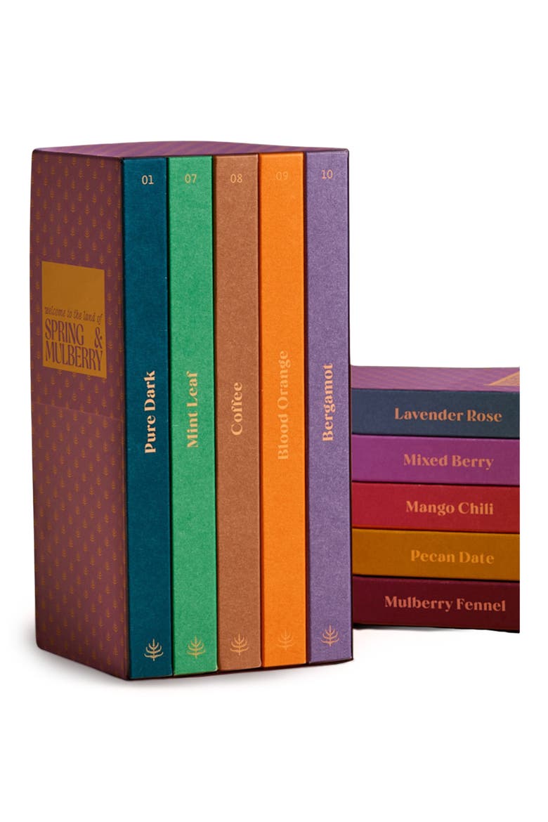 Ultimate Collection Date Sweetened Dark Chocolate Bars 10-Piece Gift Box, Main, color, PURPLE