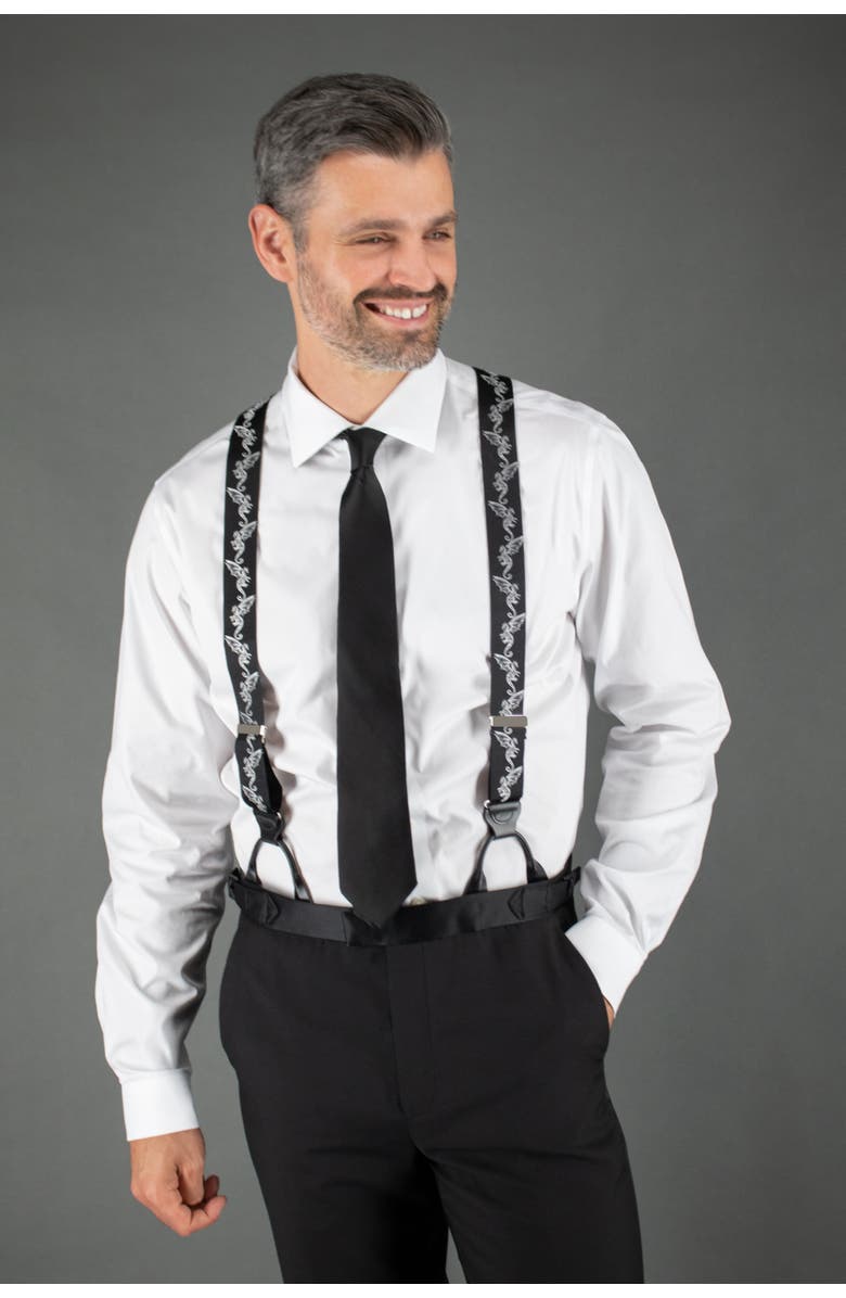 Trafalgar Guardian of Freedom  Dragon Silk Button End  Suspenders, Alternate, color, Black