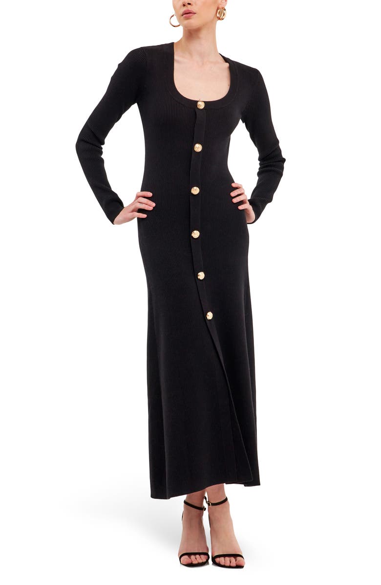 Endless Rose Premium Front Button Long Sleeve Rib Midi Dress, Alternate, color,