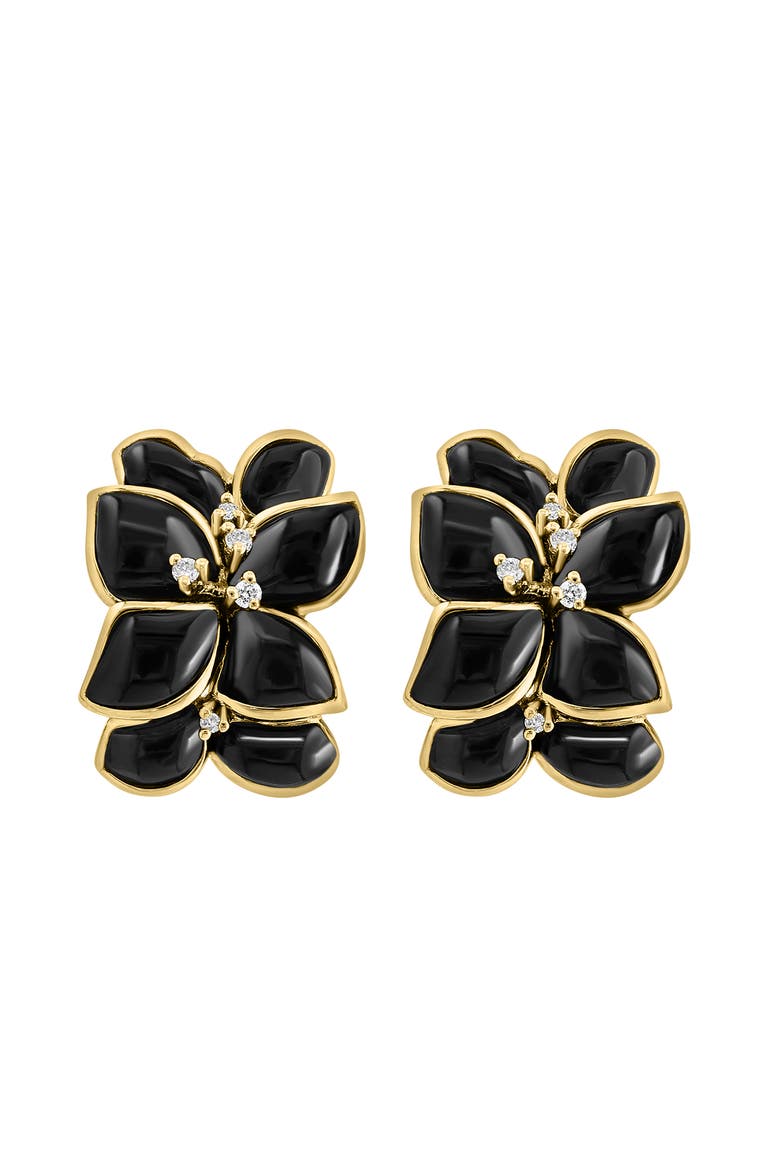 14K Yellow Gold Diamond Onyx Blossom Earrings, Main, color, 14K Gold