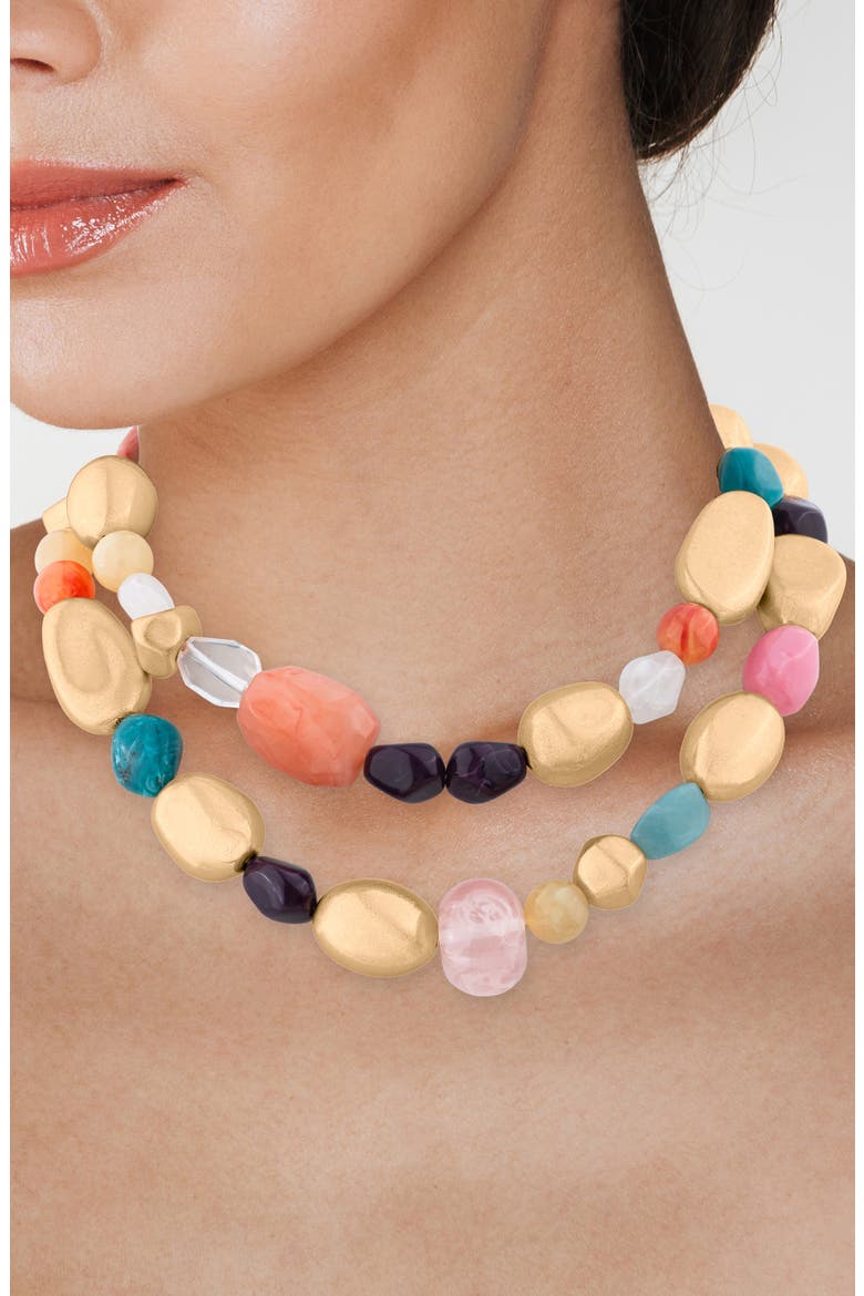 Chunky Layered Pebble Necklace, Alternate, color, MULTI/ GOLD