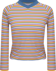MiuMax Striped Rib Knit Raglan Long Sleeve V-Neck Tee