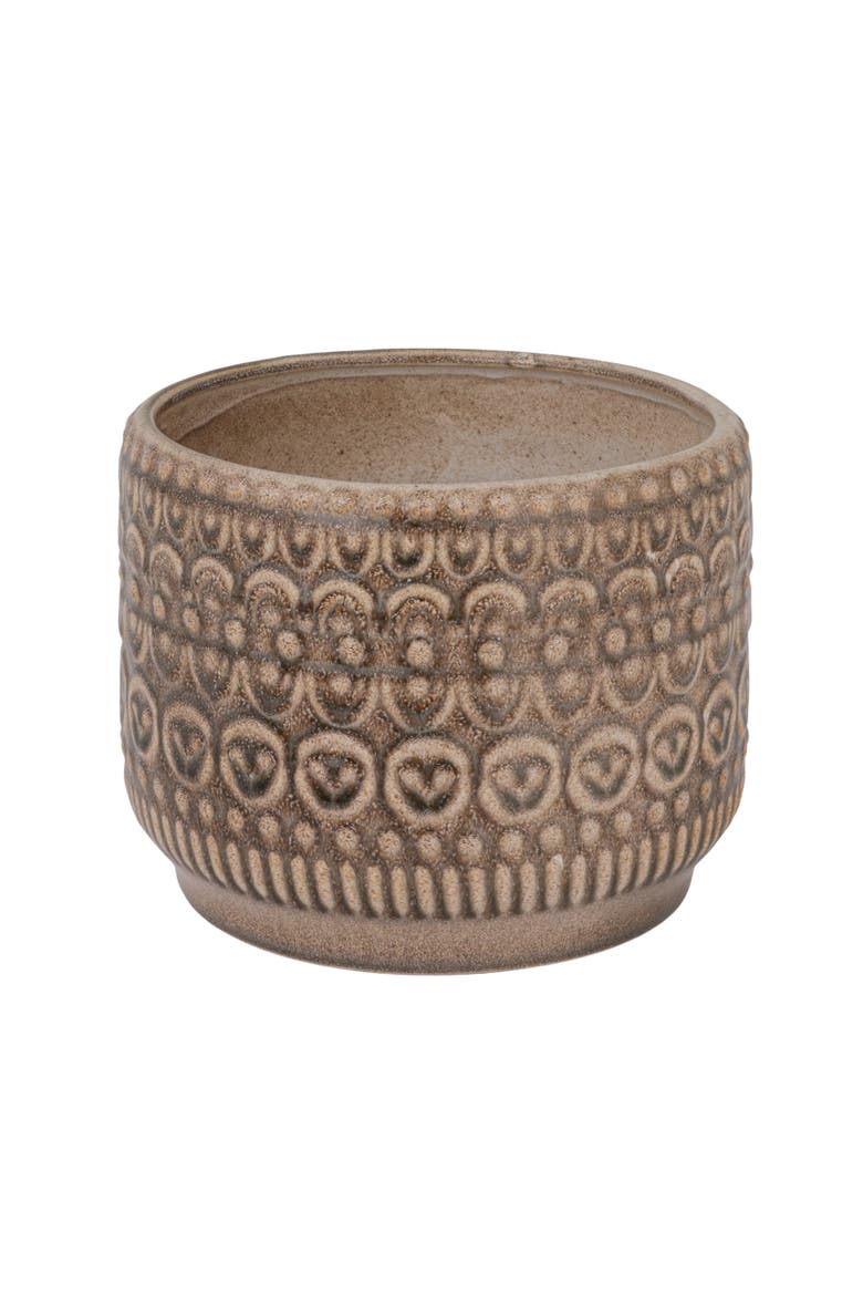Embossed Stoneware Planter with Reactive Glaze, Main, color, Green