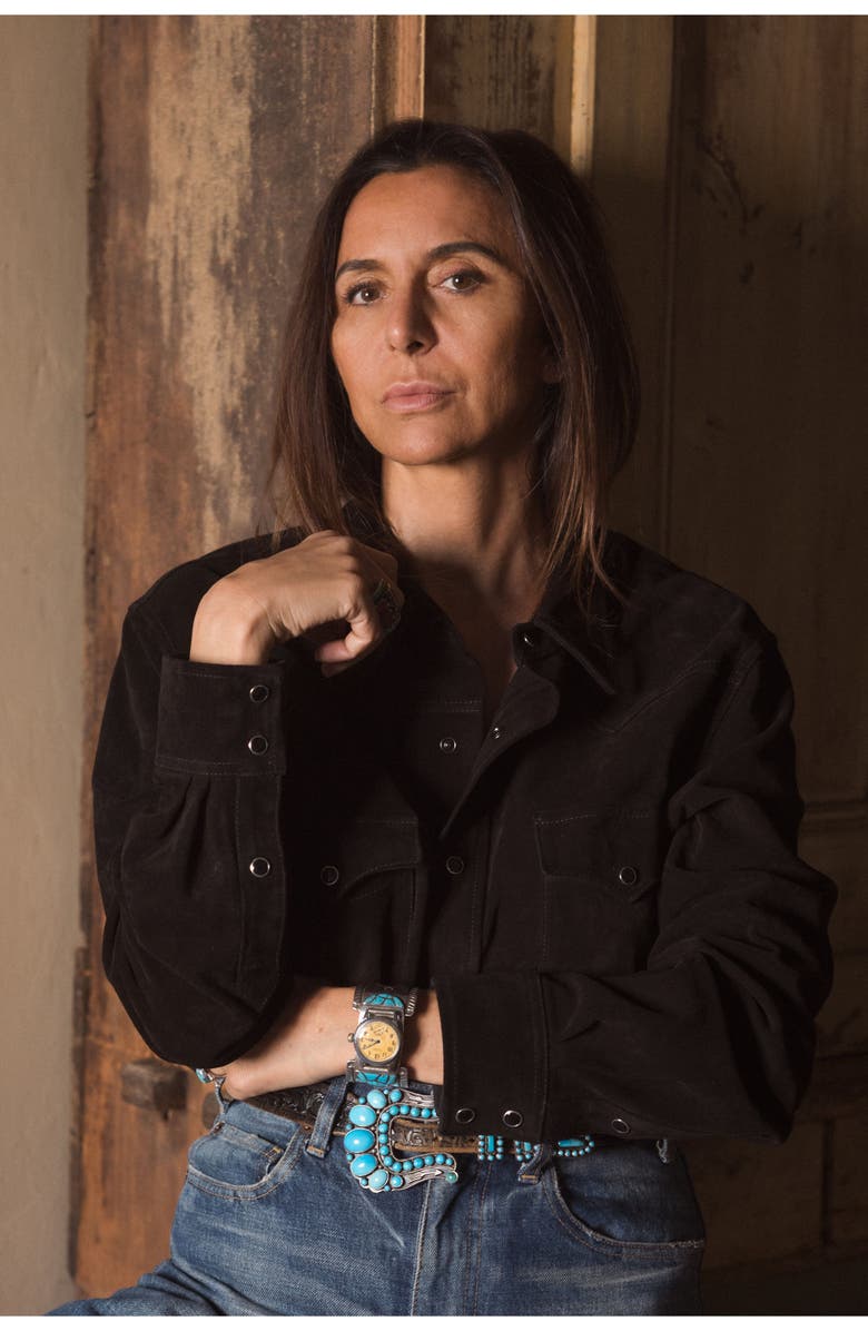 Fortela Linda Suede Leather Overshirt, Alternate, color, Black