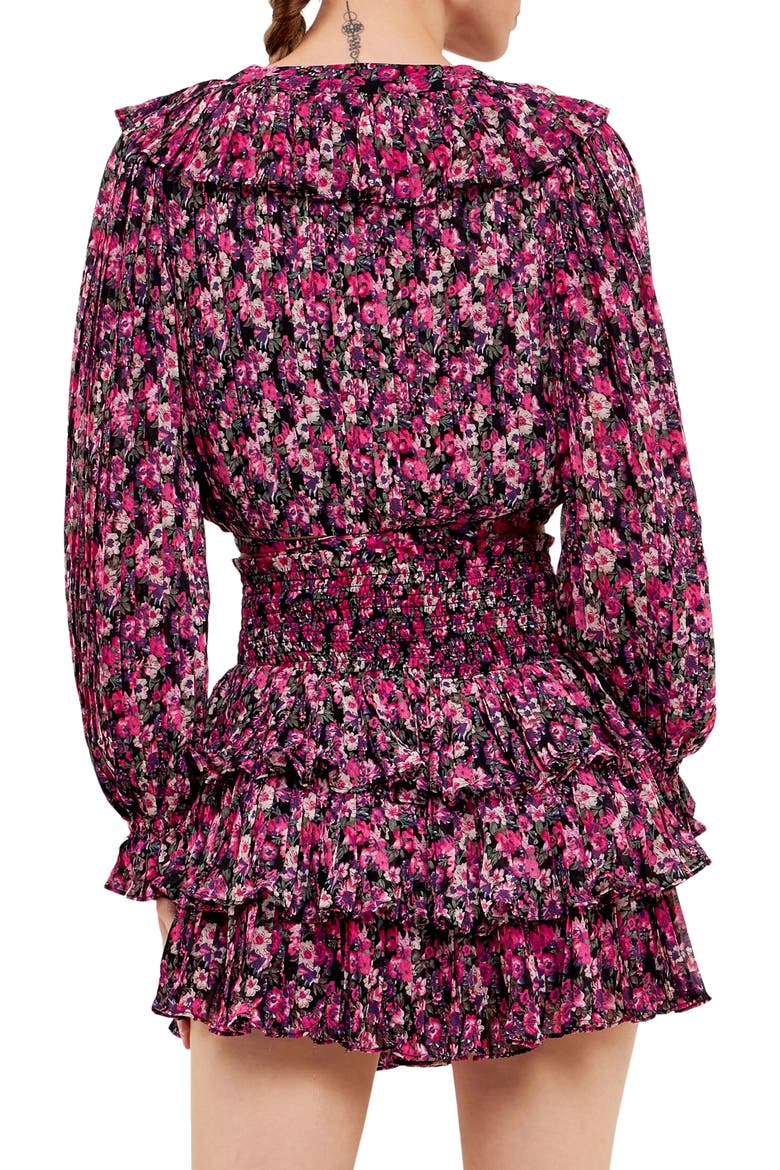 Floral Ruffle Wrap Crop Top, Alternate, color, BLACK/ FUCHSIA