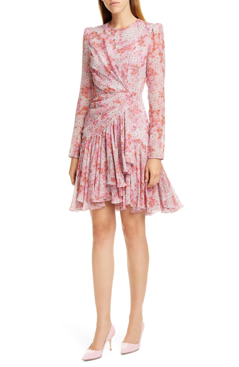 Giambattista Valli Rose Print Long Sleeve Silk Dress, Main, color, 