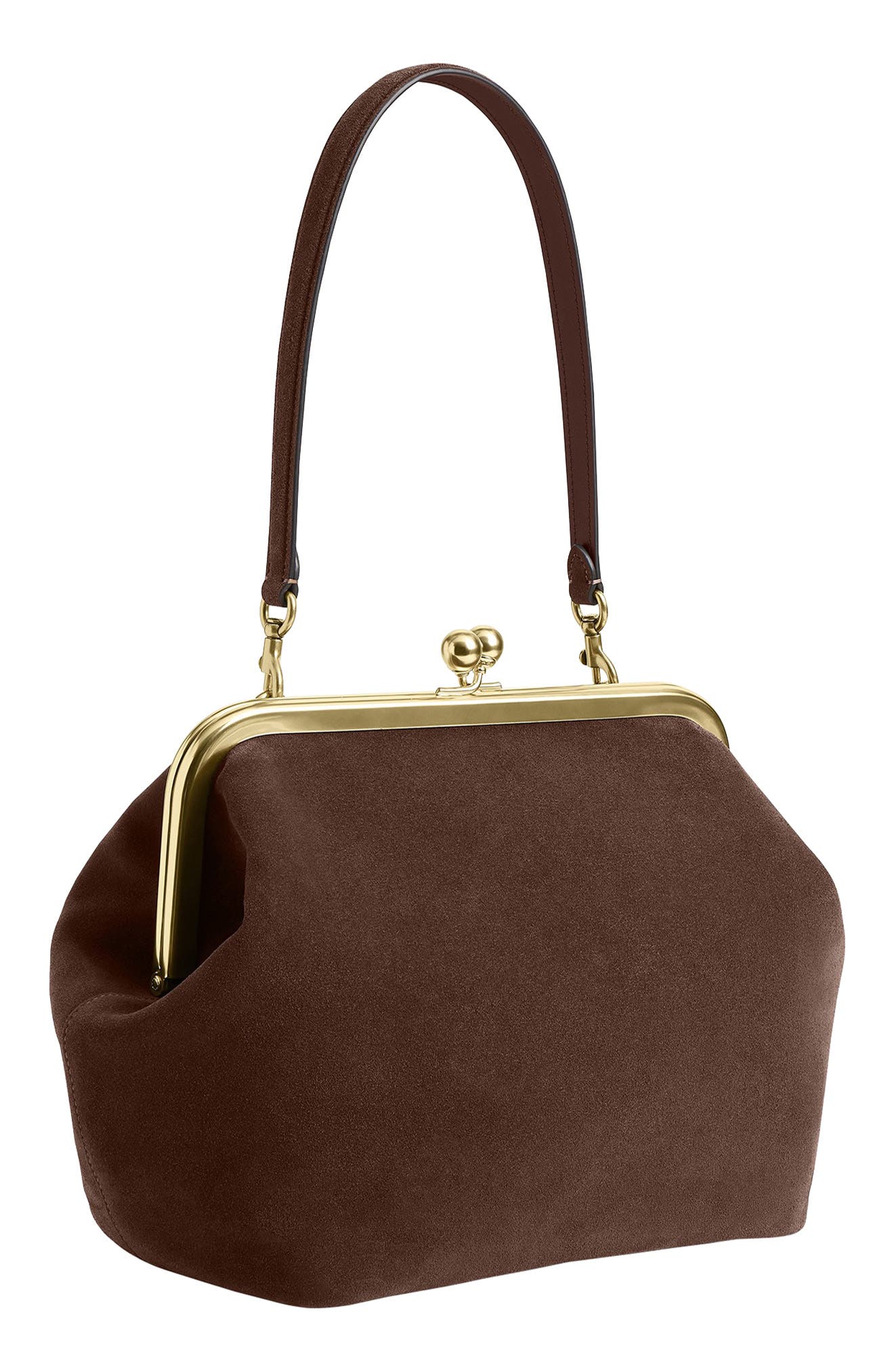 COACH Kiss-lock Frame 27 Suede Clutch, Alternate, color, Dark Chocolate