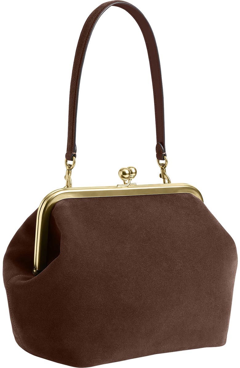 COACH Kiss-lock Frame 27 Suede Clutch, Alternate, color, Dark Chocolate