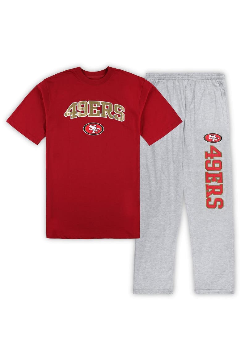 Men's Concepts Sport Scarlet/Heather Gray San Francisco 49ers Big & Tall T-Shirt & Pajama Pants Sleep Set, Main, color, Scarlet