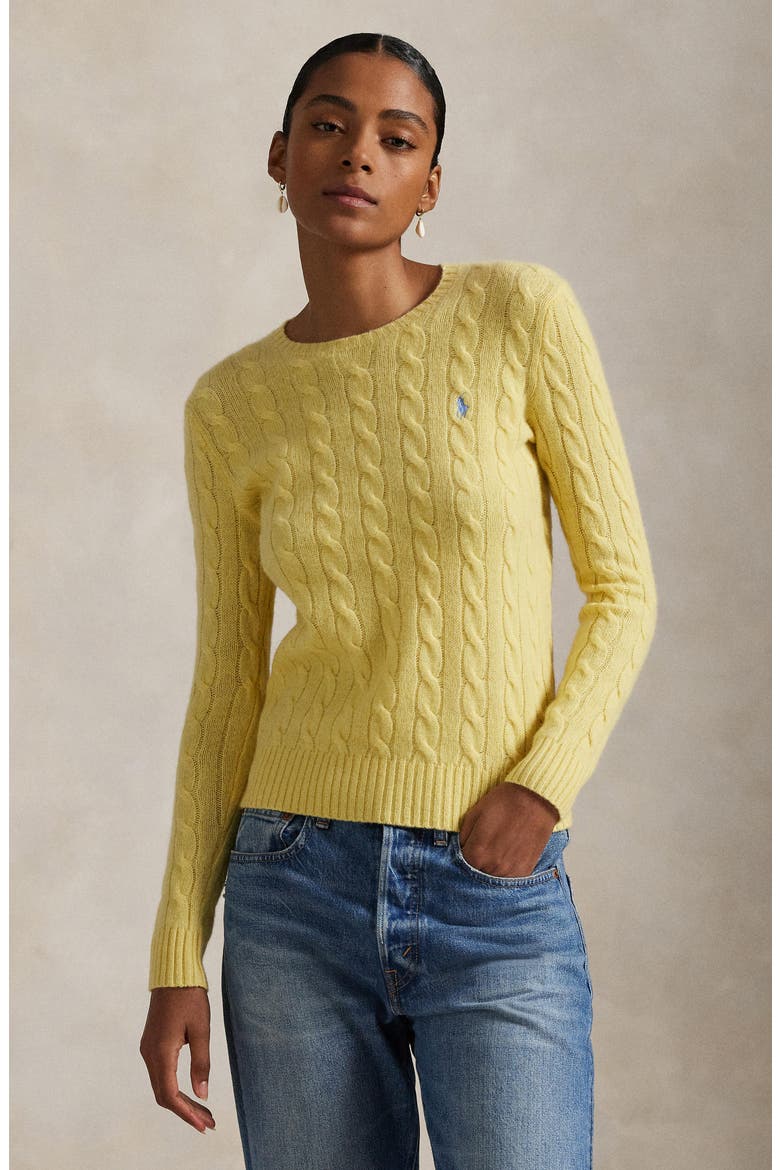 Cable Stitch Wool & Cashmere Sweater, Alternate, color, FALL YELLOW