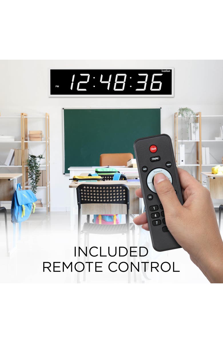 Ivation Large Digital Clock, 72 Led Wall Clock with Stopwatch, Alarms, Timer, Temp & Remote, Alternate, color, White