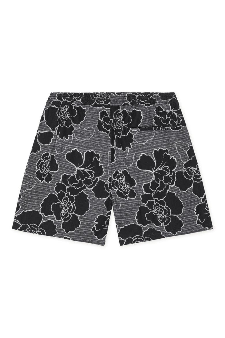 Charlie Poppy Pattern Knit Cotton Blend Drawstring Shorts, Alternate, color, BLACK