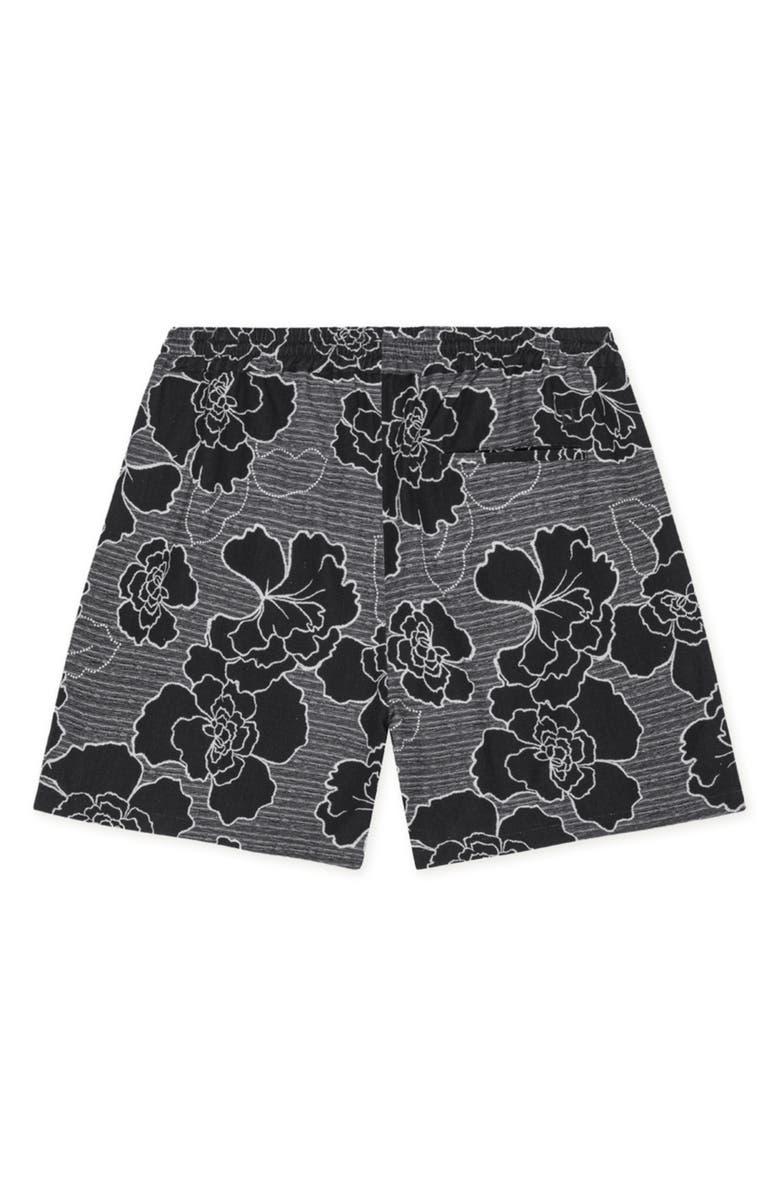 Les Deux Charlie Poppy Pattern Knit Cotton Blend Drawstring Shorts, Alternate, color, Black