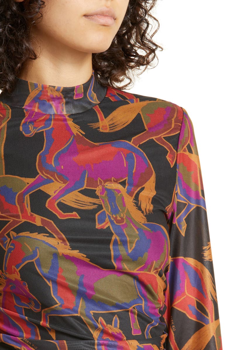 FARM Rio Wild Horses Mock Neck Mesh Top, Alternate, color, 