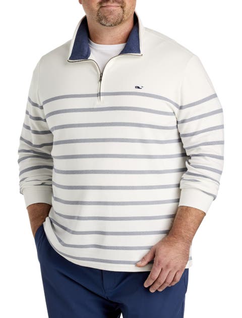 Big & Tall Brenton Stripe Saltwater 1/4-Zip Pullover