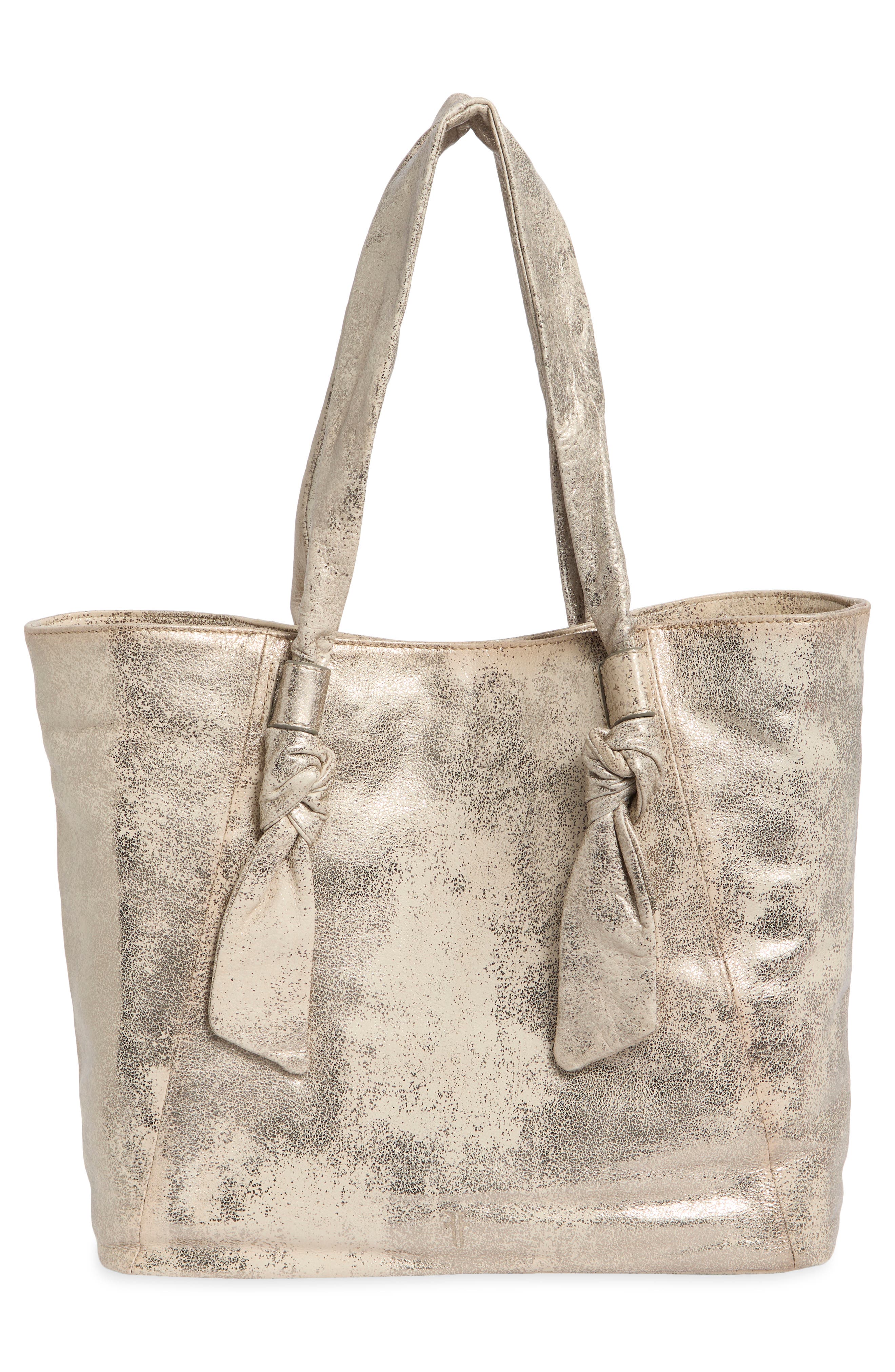 Nora Knotted Strap Leather Tote, Alternate, color, CREAM METALLIC