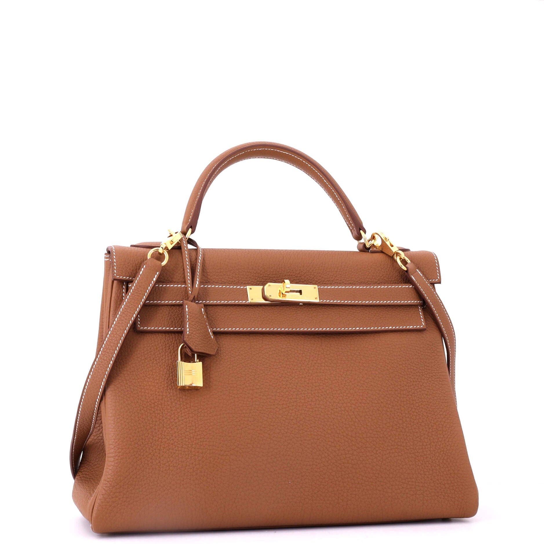 Pre-Owned Hermes Kelly Handbag Brown Togo with Gold Hardware 32, Alternate, color, Gold