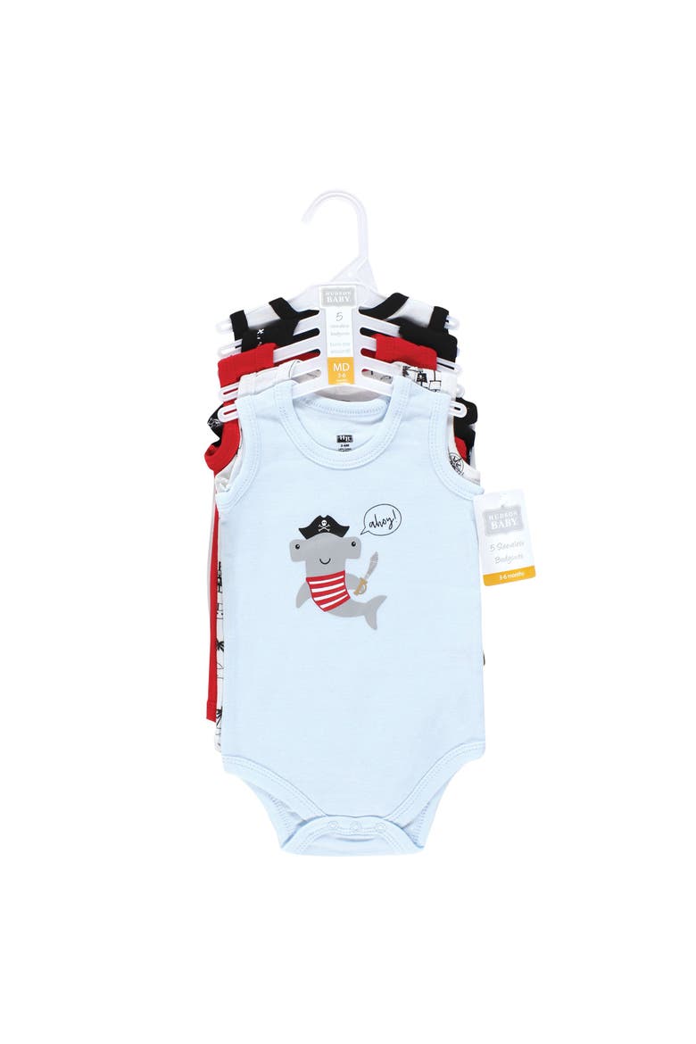 Soft Cotton Sleeveless Bodysuits, Alternate, color, Pirate Shark