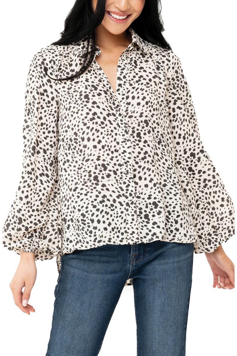 Button Front Blouson Sleeve Blouse, Main, color, SAND DOLLAR ANIMAL